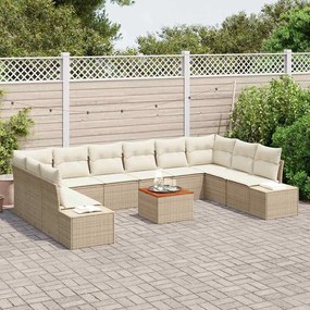 Conjunto de Sofá de Jardim com 11 peças e almofadas bege em rattan sin