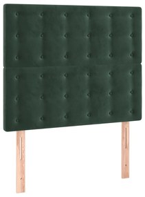 Cabeceira de cama c/ LED veludo 90x5x118/128 cm verde-escuro