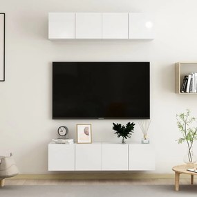 vidaXL Móveis de TV 4 pcs derivados de madeira branco brilhante