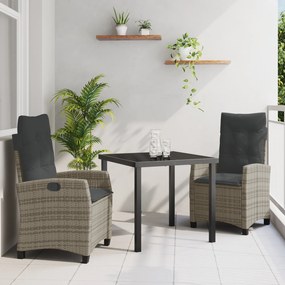 vidaXL Conjunto de Jantar de Jardim de 3 Peças com Almofadas da - Rattan e Poliéster Cinza