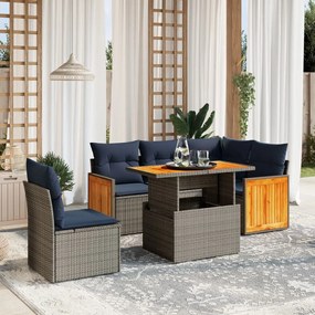 vidaXL 6 pcs conjunto de sofás p/ jardim com almofadões vime PE bege
