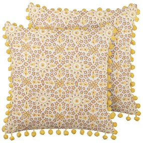 Conjunto de 2 almofadas decorativas com padrão floral amarelo e castanho 45 x 45 cm LYCROIS Beliani