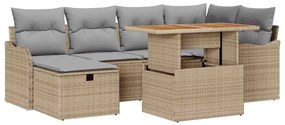 Conjunto de Sofá de Jardim de 7 Peças com Almofadas Beiges em Rattan S