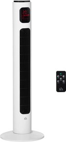 HOMCOM Ventoinha de Torre Silencioso 45W com Controlo Remoto 3 Velocidades 3 Modos Temporizador 12H Oscilação 70° Branco | Aosom Portugal