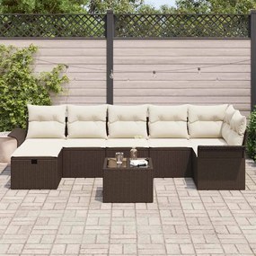 Conjunto de Sofás de Jardim de 8 Peças com Almofadas Castanho Rattan P