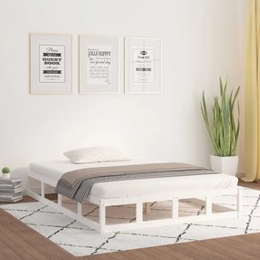 Estrutura de cama casal 135x190 cm 4FT6 madeira maciça branco