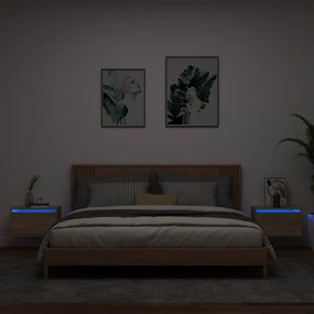 vidaXL Mesas de cabeceira de parede com luzes LED 2pcs carvalho sonoma
