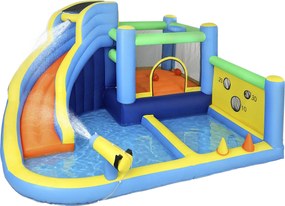 AIYAPLAY Castelo Insuflável Aquático 8 em 1 com Soprador 550W Escorrega Trampolim Escalada Piscinas Cesto Lançamento de Argolas | Aosom Portugal