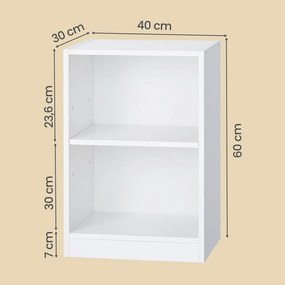 Mesa de apoio com prateleira ajustável, mesa de cabeceira 30 x 40 x 60 cm com compartimentos abertos Branco