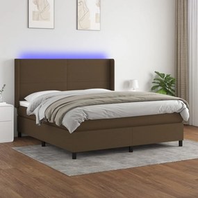 vidaXL Cama box spring c/ colchão/LED 160x200cm tecido castanho-escuro
