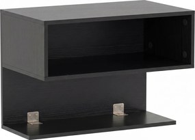 Mesa de Cabeceira Flutuante, 50 x 30 x 36,5 cm, 2 Compartimentos Abertos, Preto