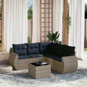 vidaXL 6 pcs conjunto sofás p/ jardim c/ almofadões vime PE cinzento