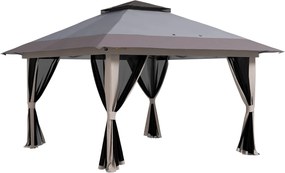 Outsunny Tenda Dobrável Pop-Up 3,9x3,9 m Tenda de Jardim com Altura Ajustável Proteção UV50+ Rede Mosquiteira e Bolsa de Transporte com Rodas Cinzento Claro | AOSOM Portugal