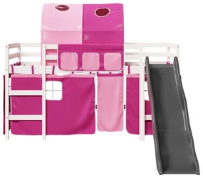 Cama alta para criança com túnel 90x190 cm pinho maciço rosa