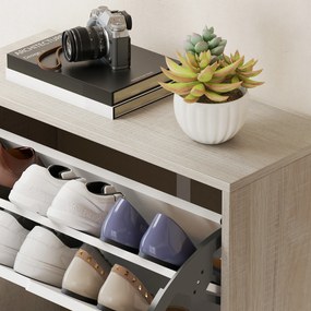 Sapateira de Madeira com 3 Compartimentos Abatíveis com Capacidade para 12 Pares 62,5x26x117,5 cm Branco e Madeira