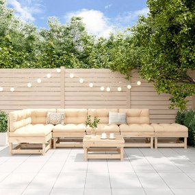 7 pcs conjunto lounge de jardim pinho maciço