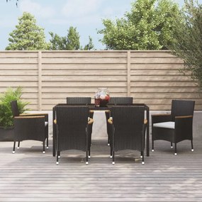 vidaXL 7 pcs conjunto de jantar p/ jardim c/ almofadões vime PE preto