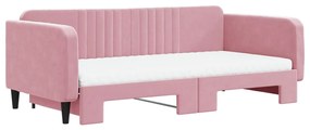 Sofá-cama com gavetão e colchões 100x200 cm veludo rosa