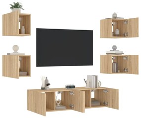 vidaXL 6pcs móveis parede p/ TV c/ LEDs deriv. madeira carvalho sonoma