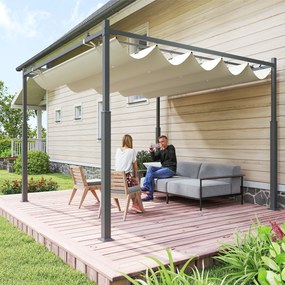 Pérgula de jardim para exterior, 3 x 3 m, com teto retrátil e fixação magnética, abrigo solar UPF30+, cor creme
