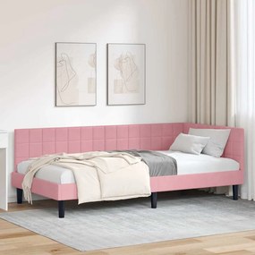 vidaXL Estrutura de Cama de Canto Rosa 90 cm x 200 cm Veludo