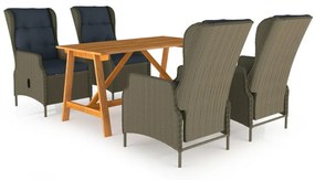vidaXL 5 pcs conjunto de jantar para jardim castanho