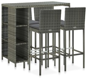 vidaXL 5 pcs conjunto de bar p/ jardim c/ almofadões vime PE cinzento