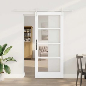 Conjunto de Porta Deslizante vidaXL com Ferragens Brancas 78x202 cm em Madeira Sólida de Pinus