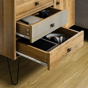HOMCOM Cómoda com 4 Gavetas Gaveteiro de Madeira com Porta Prateleira Ajustável e Pés de Metal para Sala de Estar Dormitório Cozinha 79x39x86cm Marrom