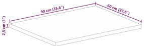 Tampo de mesa retangular 90x60x2,5 cm mangueira áspera maciça