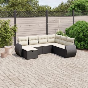7 pcs conjunto de sofás p/ jardim c/ almofadões vime PE preto