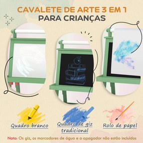 Cavalete de Pintura Infantil 3 em 1 Quadro Dupla Face com Rolo de Papel e Cestos de Arrumação Verde