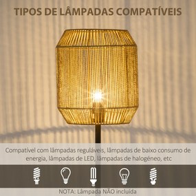 Candeeiro de Pé para Sala de Estar Lâmpada E27 Máx. 40W Candeeiro de Pé com Ecrã de Corda de Papel e Interruptor de Pé para Cozinha Dormitório Ø26x158