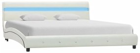 Estrutura de cama com LED 150x200 cm couro artificial branco