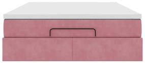 Estrutura de cama otomana com colchão 140x190 cm veludo rosa