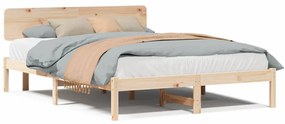 Cama com Cabeceira 140x200 cm em Madeira de Pinho Sólido