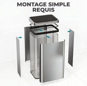 Caixote do Lixo de Cozinha com Sensor, 35,5 x 26 x 67 cm, Capacidade de 50 L, Prateado