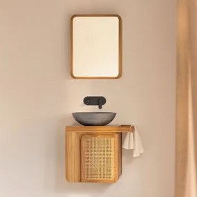 Conjunto De Móvel De Casa De Banho Suspenso 60x40 Cm Em Madeira De Teca Georgy Madeira De Teca & Cimento Cinzento Redondo Ø40 Cm Tarsis - Sklum
