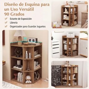 Estante de canto 51 x 71,5 x 86 cm com estação de carregamento e 9 compartimentos para quarto, sala ou cozinha Cor Madeira