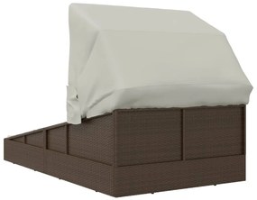 Espreguiçadeira c/ teto dobrável 200x114x128cm vime PE castanho