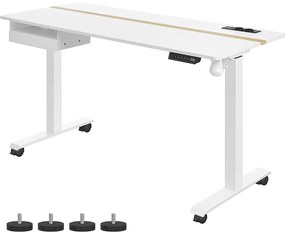 Mesa elétrica ajustável em altura VASAGLE com soquete e gaveta, 60 x 140 cm, superfície da mesa com função de memória continuamente ajustável com 4 alturas branco LSD114W01