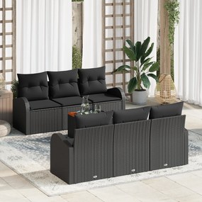 Conjunto de Sofá de Jardim vidaXL 7 Peças com Almofadas Preto Vime Sin