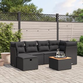 vidaXL 7 pcs conjunto de sofás p/ jardim c/ almofadões vime PE preto