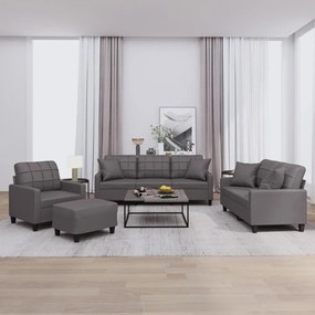 4 pcs conjunto de sofás com almofadas couro artificial cinzento