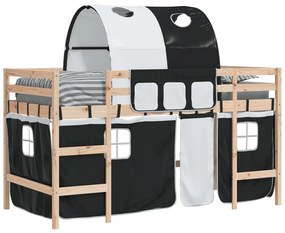 Cama alta criança c/ túnel 90x190 cm pinho maciço branco/preto