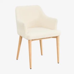 Cadeira De Jantar Com Braços Em Chenille Banfil Madeira Natural & Tecido Chenille Branco Quebrado - Sklum