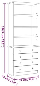 Estante c/ gavetas ALTA 77x35x186,5 cm pinho maciço branco