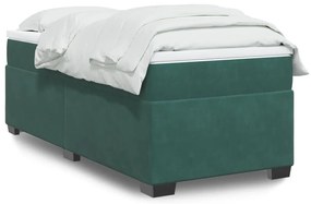 Cama com molas/colchão 90x200 cm veludo verde-escuro