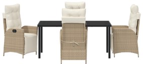 Conjunto de Jantar de Jardim - 5 Peças - Bege - Rattan Poliéster
