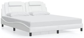 Estrutura cama c/ luzes LED 180x200 cm couro artificial branco